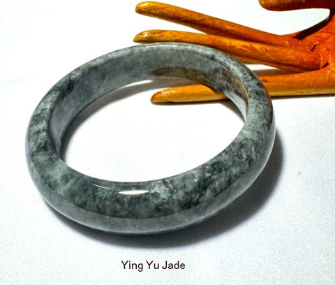 "Powerful" Black Burmese Jadeite Grade A Bangle Bracelet 61 mm (BB-3003)