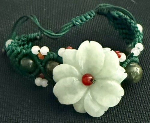 Sale- "Spiritual Flower" Burmese Jadeite Adjustable Bracelet (BJB-82)