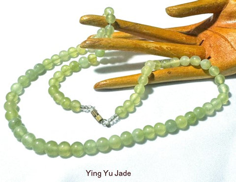 Translucent Green Chinese Jade 18" Bead Necklace -  (NJNECK-75)