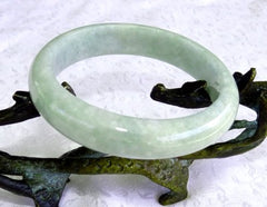 "Snowflakes" and Soft Green Old Mine Lao Pit Jadeite Bangle Bracelet 57.5mm (BB2397)