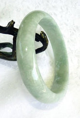 "Snowflakes" and Soft Green Old Mine Lao Pit Jadeite Bangle Bracelet 57.5mm (BB2397)