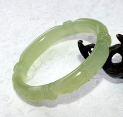 Sale-Flowers and Bamboo "Knot" Carved Classic Round Chinese Jade Bangle Bracelet 60mm (NJCARV-23-60)