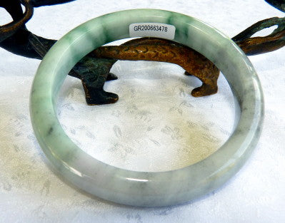 "Endlessly Interesting" Green Lavender Veins Burmese Jadeite Bangle Bracelet 66.5 mm + Certificate (G3478)