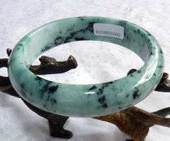 "Yang" Peppery Black Veins on Green Burmese Jadeite Bangle Bracelet 63mm + Certificate (4982)