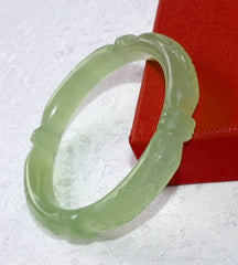 Sale-Flowers and Bamboo "Knot" Carved Classic Round Chinese Jade Bangle Bracelet 56mm (NJCARV-23-56)