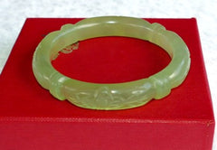 Sale-Flowers and Bamboo "Knot" Carved Classic Round Chinese Jade Bangle Bracelet 53mm (NJCARV-23-53)