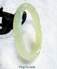 Sale-"Bamboo Knot" Carved Translucent Chinese Jade Bangle Bracelet 53 mm (NJCARV-19-53)