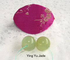 Women's Wellness Sale- Pair Green Jade Ben Wa Kegel Balls Drilled with Hole + Silk Fortune Cookie