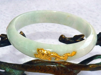 Precious 22K Gold Inset White with Green Hues Jadeite Jade Bangle Bracelet 59.5mm (BB2225)