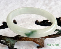 "Kiss of Moss" Green Vein on White Jadeite Jade Bangle Bracelet 62mm (BB2631)