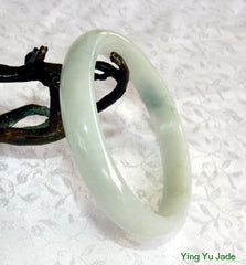 "Kiss of Moss" Green Vein on White Jadeite Jade Bangle Bracelet 62mm (BB2631)