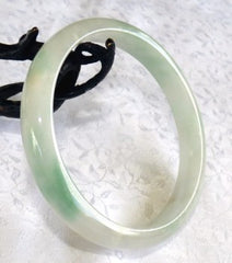 Sale-Large/Men's Green Veins on White Jadeite Bangle Bracelet 69mm (BB623)