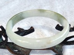 Yin Yang Dao Balancing Green and White Old Mine Lao Pit Jadeite Bangle Bracelet 64mm (BB2790)