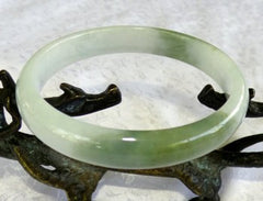 Yin Yang Dao Balancing Green and White Old Mine Lao Pit Jadeite Bangle Bracelet 64mm (BB2790)