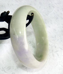 "Wisdom and Compassion" Old Mine Burmese Jadeite White and Soft Lavender Jadeite Jade Bangle Bracelet 57mm (BB2879)