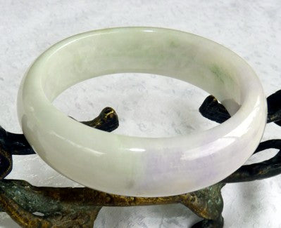 "Wisdom and Compassion" Old Mine Burmese Jadeite White and Soft Lavender Jadeite Jade Bangle Bracelet 57mm (BB2879)