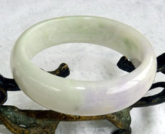"Wisdom and Compassion" Old Mine Burmese Jadeite White and Soft Lavender Jadeite Jade Bangle Bracelet 57mm (BB2879)