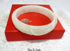 "Fish and Flowers" Carved Burmese Jadeite Bangle Bracelet 57.5mm BB28992)