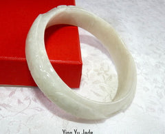 Sale: "Fish and Flowers" Carved Burmese Jadeite Bangle Bracelet 57.5mm BB2892
