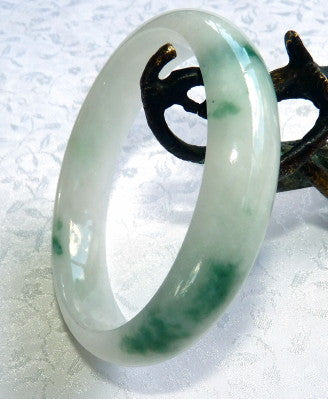 Glowing Precious Old Mine Moss in Snow Grade A Burmese jadeite Bangle Ying Yu Jade
