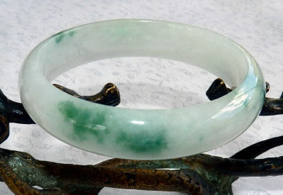 Glowing Precious "Old Mine" Moss in Snow Burmese Jadeite Bangle Bracelet 57.5mm (BB2913)