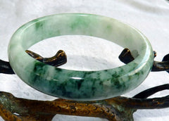 "Live Life Well" Old Mine Burmese Jadeite Bangle Bracelet 56mm (BB-2932)