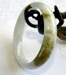 "Yin and Yang" Balancing Burmese Jadeite "Old Mine" Bangle Bracelet 53 mm (BB2961)