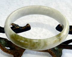 "Yin and Yang" Balancing Burmese Jadeite "Old Mine" Bangle Bracelet 53 mm (BB2961)