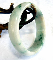 Small Oval Burmese Jadeite "Old Mine" Bangle Bracelet Fits Like 49 MM (BB2972)
