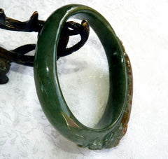 "Powerful Person" Burmese Jadeite "Old Mine Lao Pit" Bangle Bracelet Oval Shape Fits Like 59 mm (BB2976)