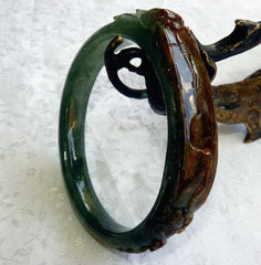 "Powerful Person" Burmese Jadeite "Old Mine Lao Pit" Bangle Bracelet Oval Shape Fits Like 59 mm (BB2976)