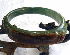 "Powerful Person" Burmese Jadeite "Old Mine Lao Pit" Bangle Bracelet Oval Shape Fits Like 59 mm (BB2976)