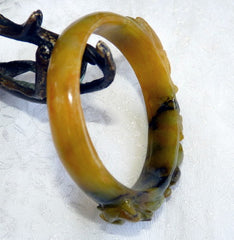 "Freedom" Rare Elegant Small Oval Burmese Jadeite Bangle Bracelet with Carving Fits Like 51 mm (BB2979)