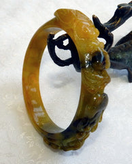 "Freedom" Rare Elegant Small Oval Burmese Jadeite Bangle Bracelet with Carving Fits Like 51 mm (BB2979)