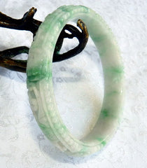 "Fabulous Flowers" Burmese Jadeite "Old Mine" Bangle Bracelet 60.5 mm (BB2981)