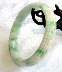 "Fabulous Flowers" Burmese Jadeite "Old Mine" Bangle Bracelet 60.5 mm (BB2981)