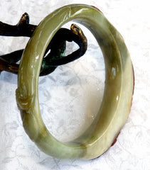 Sale: -"Fabulous Phoenix" Carved Burmese Jadeite Bangle Bracelet 55 mm (BB2982)