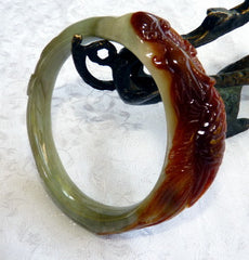 Sale: -"Fabulous Phoenix" Carved Burmese Jadeite Bangle Bracelet 55 mm (BB2982)