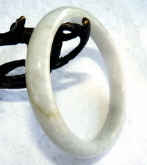 Sale: "Glowing" White Old Mine Lao Pit Burmese Jadeite Bangle Bracelet 56.5mm (BB569)