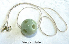 Genuine Natural Hollow Carved Jadeite Jade Grade A Bead on Silver Chain Necklace