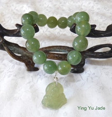 Chinese Jade Prayer Bead Bracelet with Buddha Charm