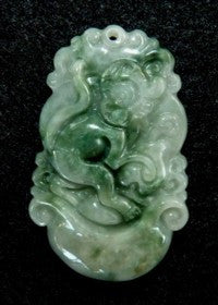 "Monkey Brings Fun, Pleasure" Burmese Jadeite Well Carved Pendant (BJPZ-Monkey)