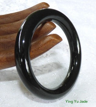 "Black" Deep Natural Color Chinese Jade Bangle, Traditional Round, 56mm (NJBLACK56)