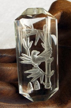 "Birds and Bamboo" Large Clear Crystal Pendant (CP51)