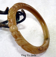 Vintage Estate "Double Dragons Hold the Universe" Dynasty Style Carved Jade Bangle 65mm (DC122)