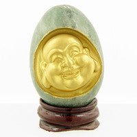 Green Jade Carved  Jade Buddha Egg, "Health and Abundance"