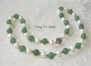 Last One!-Jade Beads  and Lustrous Pearls Necklace (JPNECK-551)