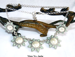 Sale-"Elegant Flowers" Jade and Pearl Necklace (Neck-8)