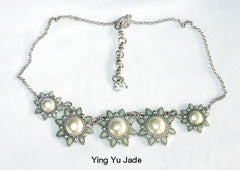 Sale-"Elegant Flowers" Jade and Pearl Necklace (Neck-8)