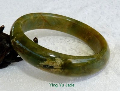 "Passion for Life" Deep Green and Hong-Honey Chinese "River Jade" Bangle Bracelet 59mm (NJ2526)